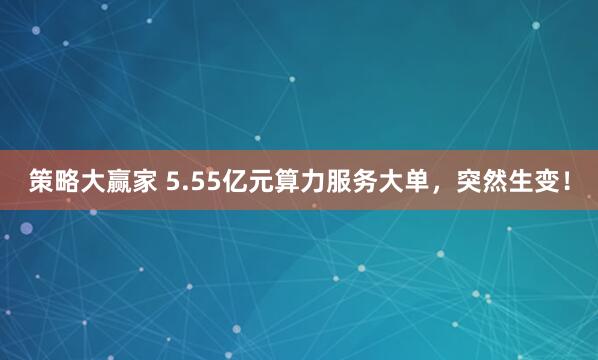 策略大赢家 5.55亿元算力服务大单，突然生变！